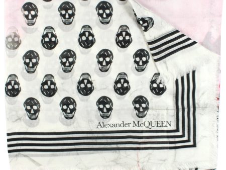 Alexander McQueen Scarf White Black Pink Biker Paper Bloom - Extra Large Silk Wrap SALE Sale