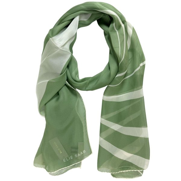 Elie Saab Scarf Green Logo - Chiffon Silk Designer Shawl Discount