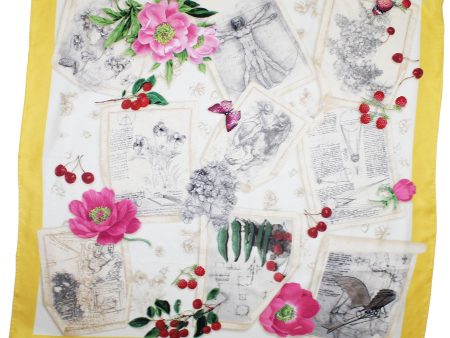 Salvatore Ferragamo Silk Scarf Flowers & Drawings Design - Large 36 Inch Square Foulard SALE Online now