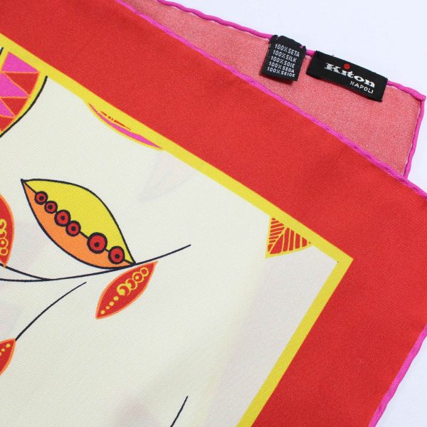 Kiton Scarf White Red Yellow Floral - Twill Silk Square Women Foulard Online now