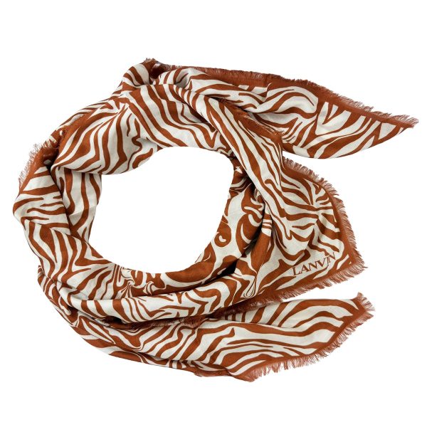 Lanvin Scarf Brown White Flowers Design - Extra Large 55 Inch Square Wrap FINAL SALE on Sale