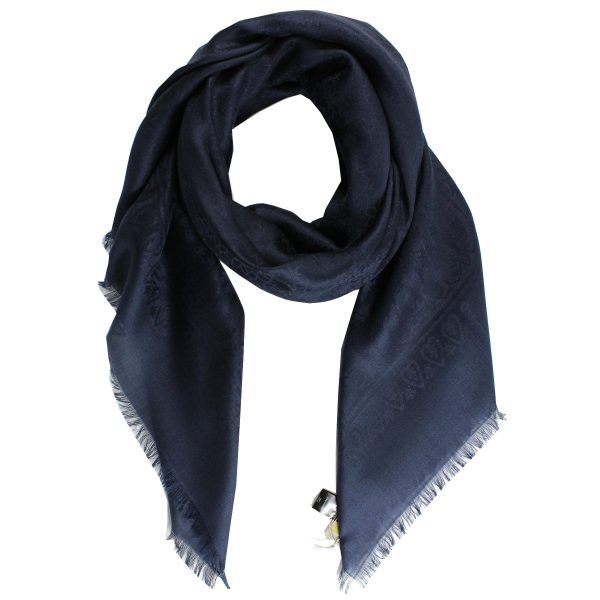 Elie Saab Scarf Navy Royal Design - Extra Large 55 Inch Square Wool Silk Wrap SALE For Cheap