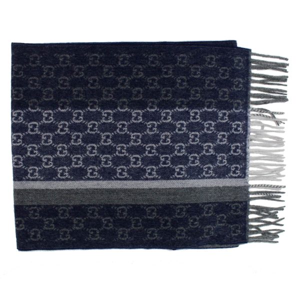 Gucci Cashmere Scarf Gray Midnight Blue GG Shawl SALE Discount