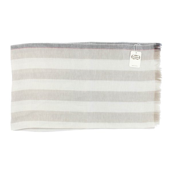 Agnona Scarf Taupe Gray Striped Design - Luxury Linen Cashmere Shawl FINAL SALE Online now