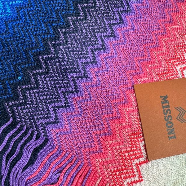 Missoni Scarf Blue Pink White Design - Women Wool Shawl Cheap