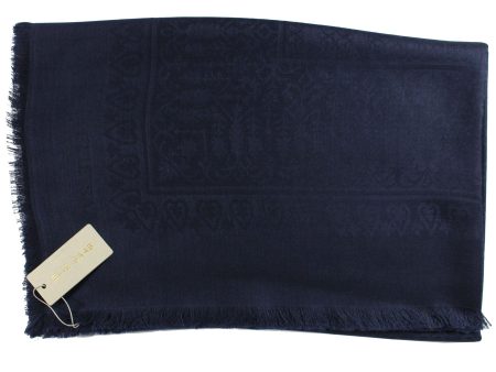 Elie Saab Scarf Navy Royal Design - Extra Large 55 Inch Square Wool Silk Wrap SALE For Cheap