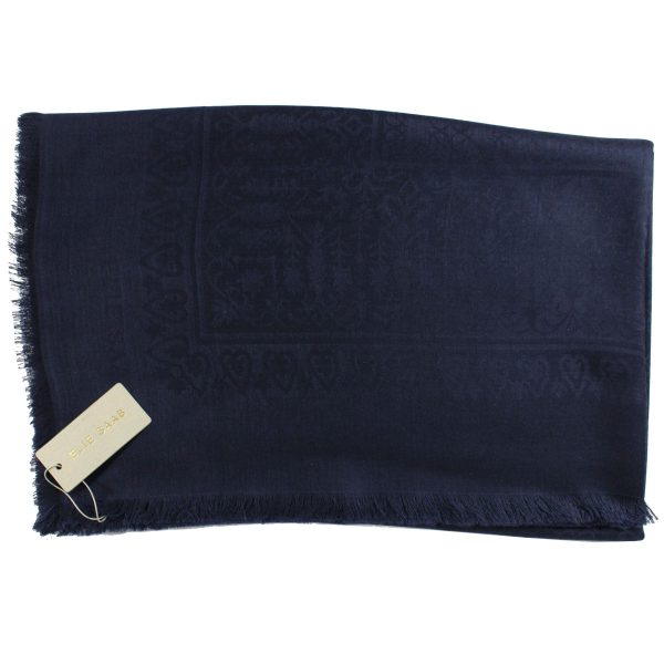 Elie Saab Scarf Navy Royal Design - Extra Large 55 Inch Square Wool Silk Wrap SALE For Cheap