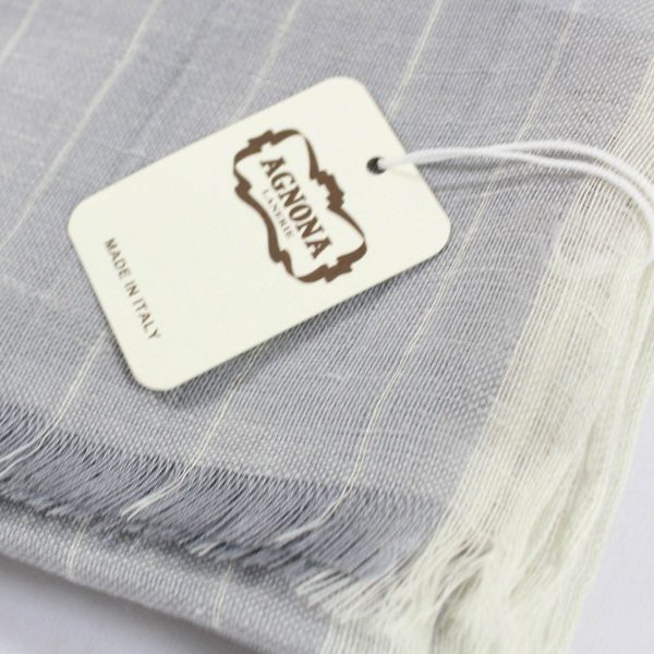 Agnona Scarf Gray Stripes Design - Luxury Linen Silk Shawl FINAL SALE on Sale