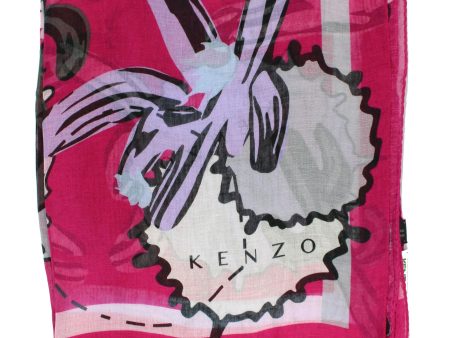 Kenzo Scarf Fuchsia Logo & Cactus Design - Extra Large Modal Linen Wrap FINAL Sale For Cheap