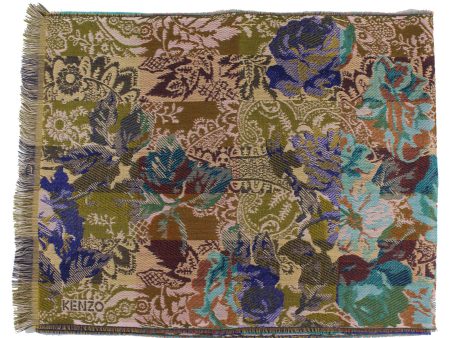 Kenzo Scarf Olive Floral Design - Wool Silk Shawl SALE on Sale