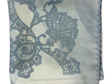 Ermanno Scervino Scarf Metal Blue Gray Ornamental Design - 27  Square Twill Silk Scarf SALE Online now