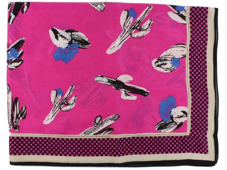 Kenzo Scarf Hot Pink Cactus Design - Extra Large Cotton Wrap BLACK FRIDAY SALE Discount