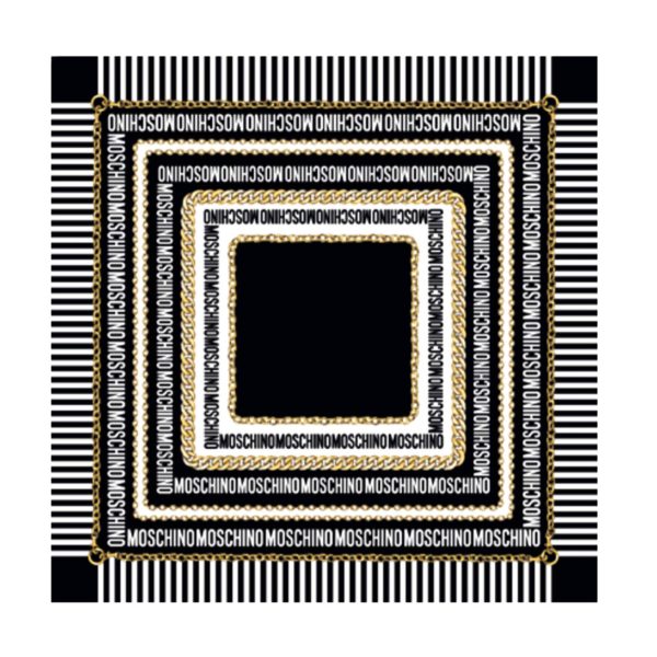 Moschino Scarf Black White Logo Design - Large Square Silk Foulard Discount