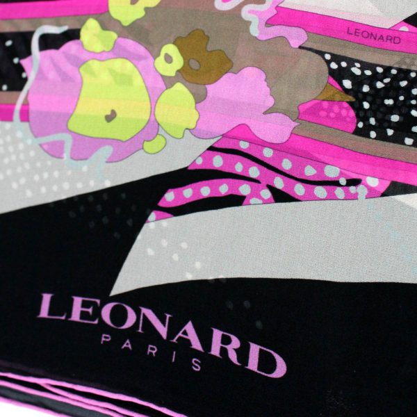 Leonard Paris Scarf Black Cream Pink Floral - Chiffon Silk Shawl SALE Fashion