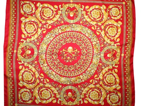 Versace Silk Scarf Red Gold Baroque Skull - Large 36 Inch Square Scarf SALE Online Sale