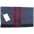 Gucci Scarf Midnight Blue Signature GG Stripe - Wool Silk Jacquard Shawl SALE For Sale