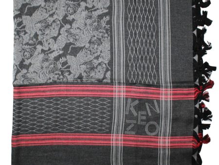 Kenzo Scarf Black Tiger Design Tassels - Large Cotton Wrap BLACK FRIDAY SALE Online Sale