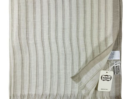 Agnona Scarf White Taupe Stripes Lightweight Linen Silk Shawl FINAL SALE Fashion