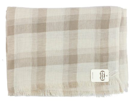 Agnona Scarf Beige Check Cashmere Linen Shawl  SALE Online