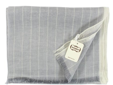 Agnona Scarf Gray Stripes Design - Luxury Linen Silk Shawl FINAL SALE on Sale