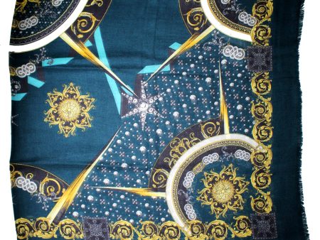 Versace Scarf Teal Gold Silver Large 55 Inch Square Cashmere Shawl Cheap