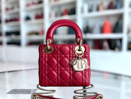 *2020, Chain strap* Lady Mini Cannage Lambskin Burgundy Red Golden Hardware Supply