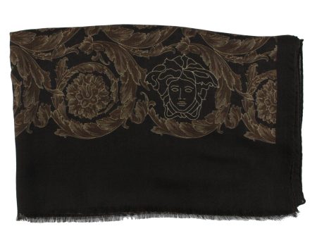 Versace Scarf Brown Baroque & Medusa  - Modal Cashmere Shawl SALE Online