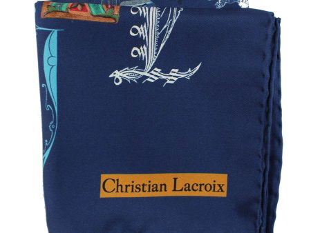 Christian Lacroix Scarf Navy Letters Design- Twill Silk 27 Inch Square Foulard SALE For Sale