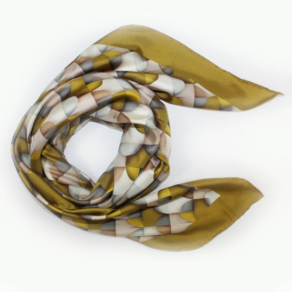 Bottega Veneta Scarf Olive Taupe Gray White Geometric - Twill Silk 36  Square Scarf SALE Online