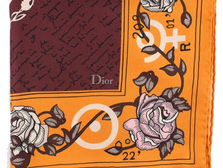 Dior Scarf Orange Roses & Novelty - Twill Silk Square Foulard SALE For Discount