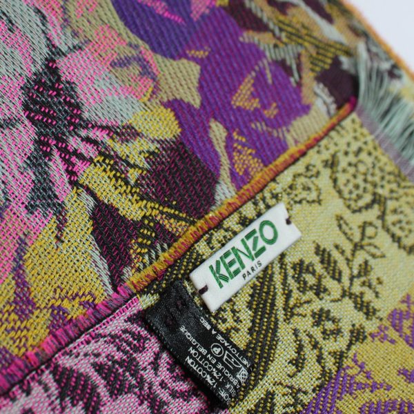 Kenzo Scarf Purple Pink Floral Design - Wool Silk Shawl Fashion