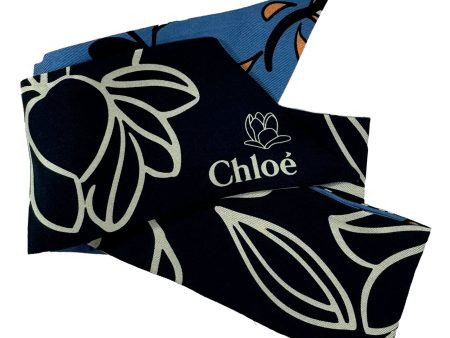 Chloé Skinny Scarf Blue Floral Twill Silk Bandeau For Sale