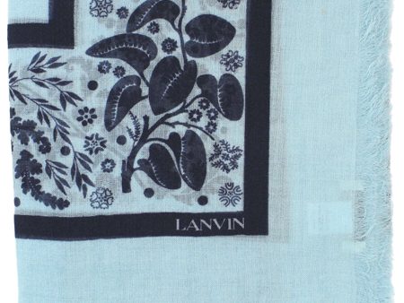 Lanvin Scarf Sky Blue Floral & Animals - Wool Extra Large Square Shawl SALE For Sale