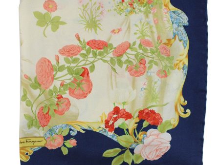 Salvatore Ferragamo Small Silk Scarf Navy Botanical Cheap