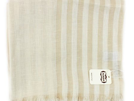 Agnona Scarf Beige Stripes - Linen Cashmere  Silk Shawl FINAL SALE For Sale