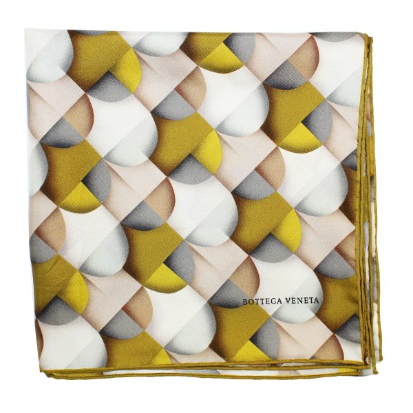 Bottega Veneta Scarf Olive Taupe Gray White Geometric - Twill Silk 36  Square Scarf SALE Online