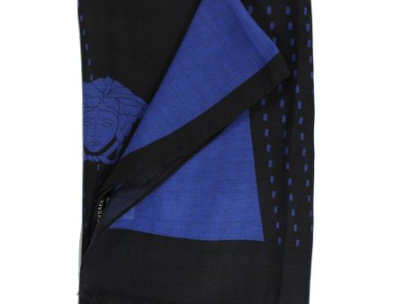 Versace Scarf Black Royal Blue Geometric & Medusa Cashmere Blend Shawl SALE Fashion