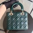 Dior Lady Small - Cannage Lambskin Dark Green Gold hardware For Sale