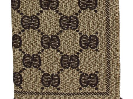 Gucci Scarf Beige Brown GG Wool Jacquard Shawl SALE For Sale