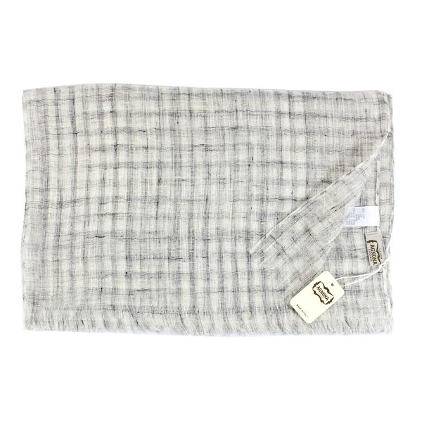 Agnona Linen Scarf Gray Check Design - Luxury Shawl FINAL SALE For Discount