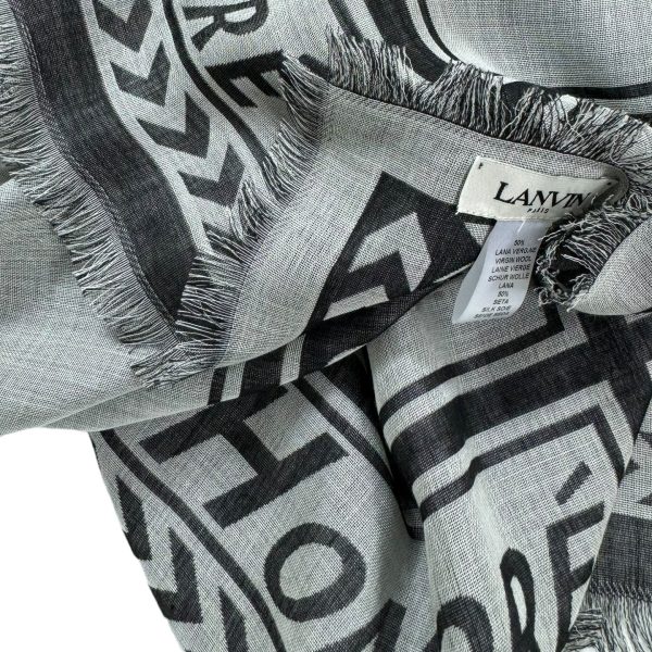 Lanvin Scarf Gray Signature Design - Extra Large 55 Inch Square Wool Silk Wrap FINAL SALE Online