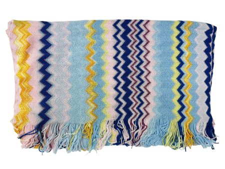 Missoni Scarf Pink Blue Yellow Chevron Design - Women Designer Shawl Fashion