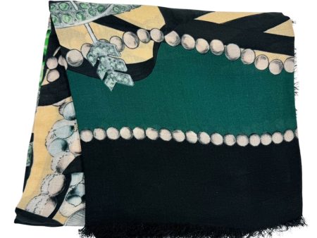 Lanvin Scarf Green Black Gemstones Design - Extra Large Square Shawl Supply