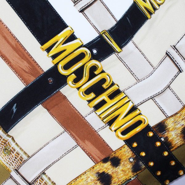 Moschino Small Scarf Brown Olive Belts With Gold MOSCHINO Design - Crepe Silk Cheap