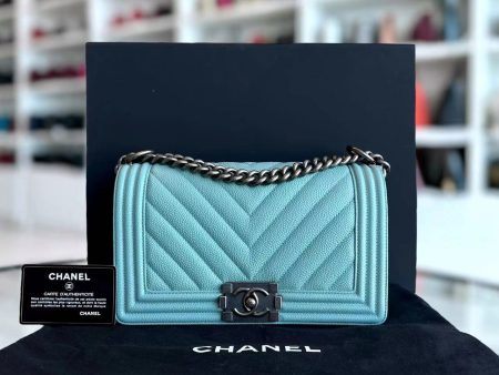 *2019, Series 29* Caviar Old Medium 25CM Chevron Grained Calfskin Light Baby Blue No 29 Supply