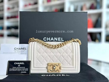 *Full Set, Receipt* Caviar Le Boy Small Quilted Cream White Golden Hardware Series 27 Online Sale