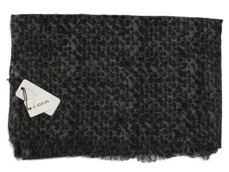 Lanvin Scarf Black Gray Pattern - Luxury Wool Shawl SALE Cheap