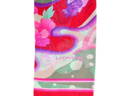 Leonard Paris Scarf Red Floral Design - Chiffon Silk Shawl SALE Hot on Sale