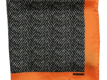 Missoni Small Silk Scarf Black Herringbone Orange SALE For Sale