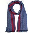 Gucci Scarf Midnight Blue Signature GG Stripe - Wool Silk Jacquard Shawl SALE For Sale